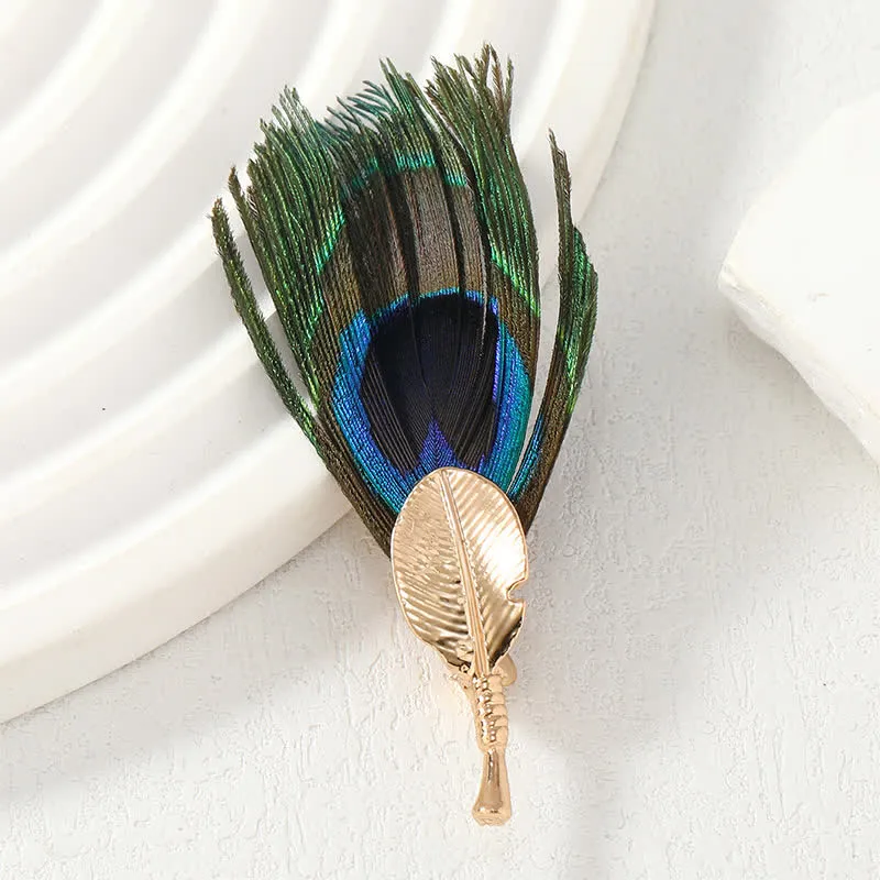 Unisex Artificial Blue Green Peacock Eye Feather Brooch sold by FloralTrip