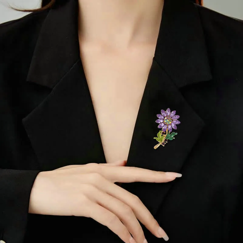 Women's Purple Sunflower Crystal Rhinestone Brooch sold by FloralTrip product image thumbnail 2