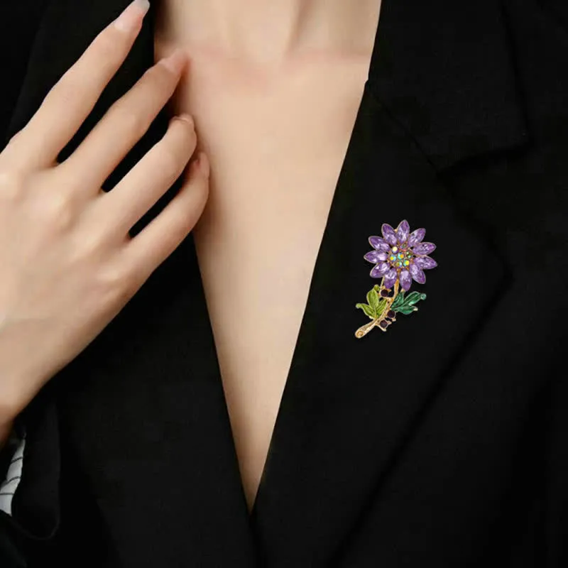 Women's Purple Sunflower Crystal Rhinestone Brooch sold by FloralTrip product image thumbnail 3
