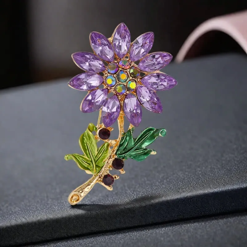 Women's Purple Sunflower Crystal Rhinestone Brooch sold by FloralTrip product image thumbnail 5