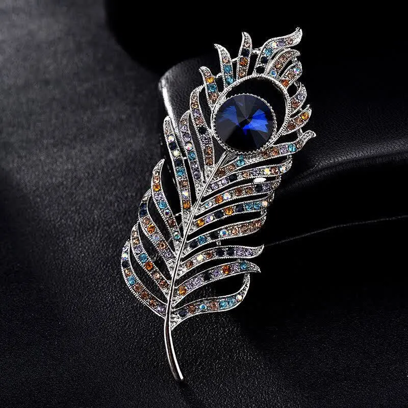 Unisex Colorful Rhinestone Phoenix Feather Shape Brooch sold by FloralTrip