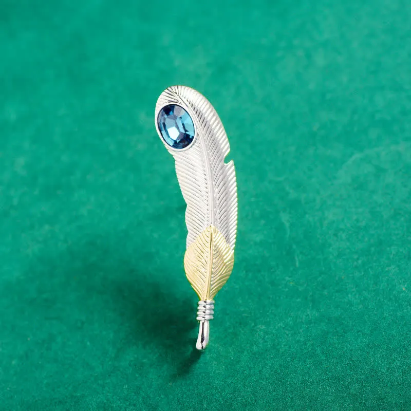 Unisex Faux Blue Crystal Feather Shape Brooch sold by FloralTrip product image thumbnail 5