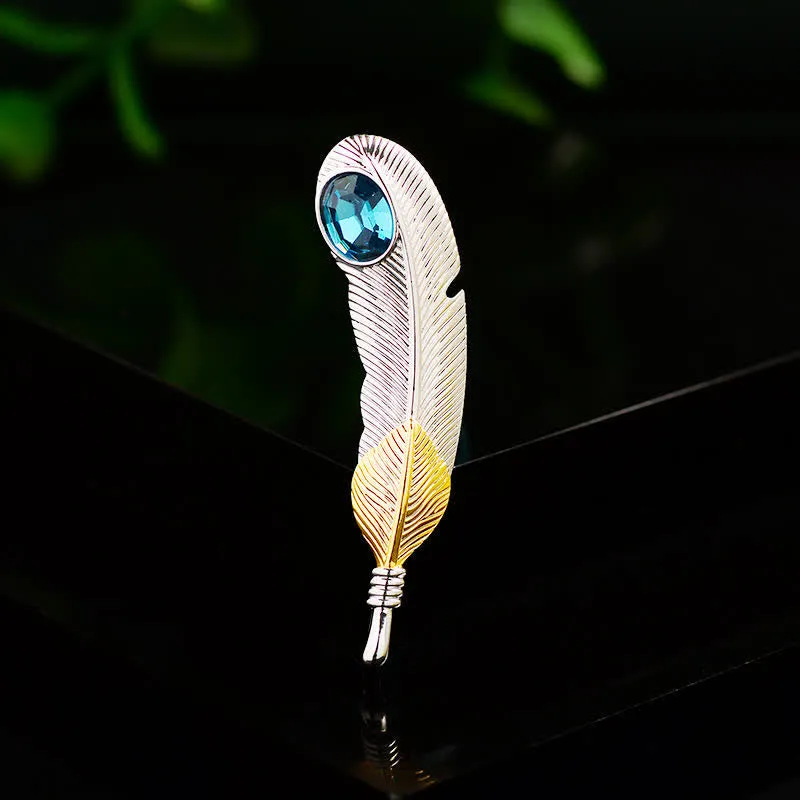 Unisex Faux Blue Crystal Feather Shape Brooch sold by FloralTrip product image thumbnail 3