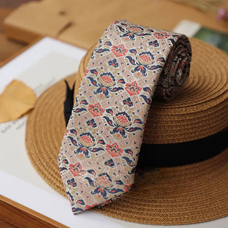Clearance: Men's Beige & Pink Exotic Mystery Lotus Necktie sold by FloralTrip product image thumbnail 2