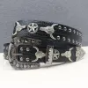 Silver Bull Head Rivet Black Crocodile Print Leather Belt sold by FloralTrip