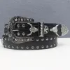 Silver Bull Head Rivet Black Crocodile Print Leather Belt sold by FloralTrip
