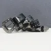 Silver Bull Head Rivet Black Crocodile Print Leather Belt sold by FloralTrip