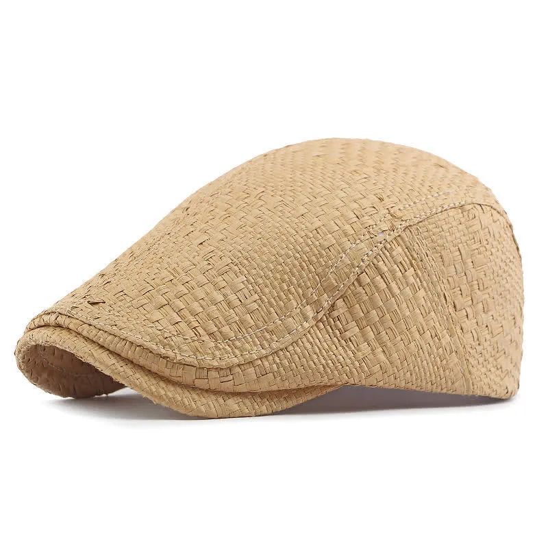 Unisex Stylish Straw Woven Pattern Flat Top Beret Hat sold by FloralTrip