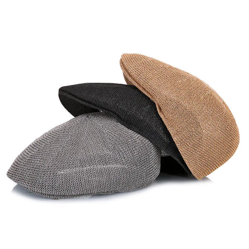 Men's Solid Color Breathable Mesh Summer Straw Beret Hat sold by FloralTrip product image thumbnail 2