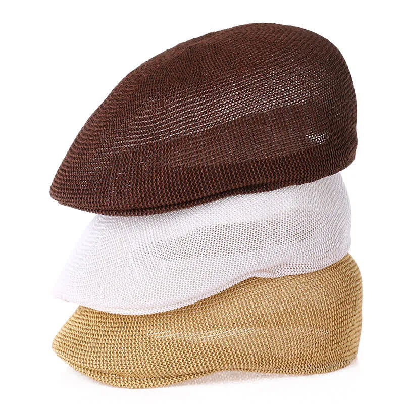 Men's Solid Color Breathable Mesh Summer Straw Beret Hat sold by FloralTrip product image thumbnail 3