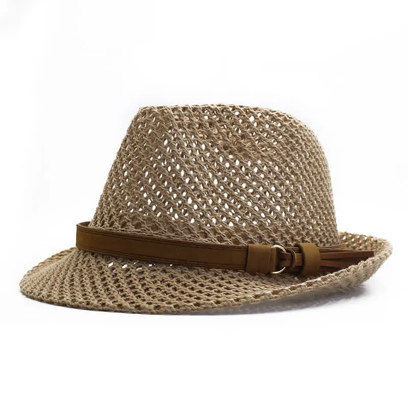 Men's Hand-Woven Casual Band Hollow Out Straw Fedora Hat sold by FloralTrip product image thumbnail 5