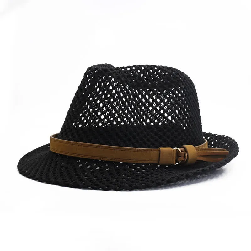 Men's Hand-Woven Casual Band Hollow Out Straw Fedora Hat sold by FloralTrip product image thumbnail 2