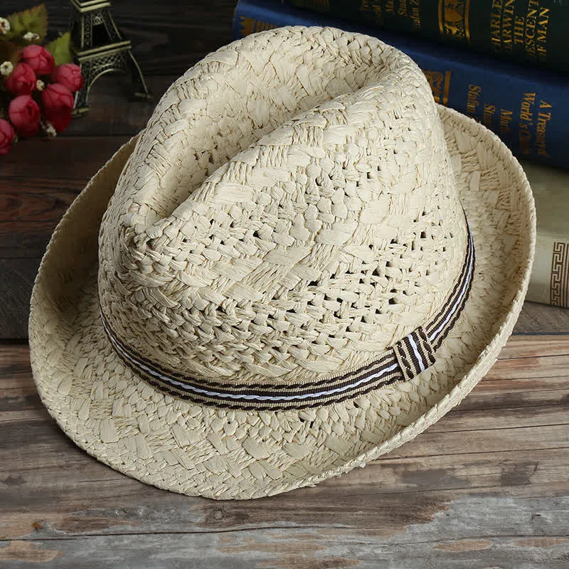 Unisex Boho Beach Handwork Summer Straw Fedora Hat sold by FloralTrip product image thumbnail 2