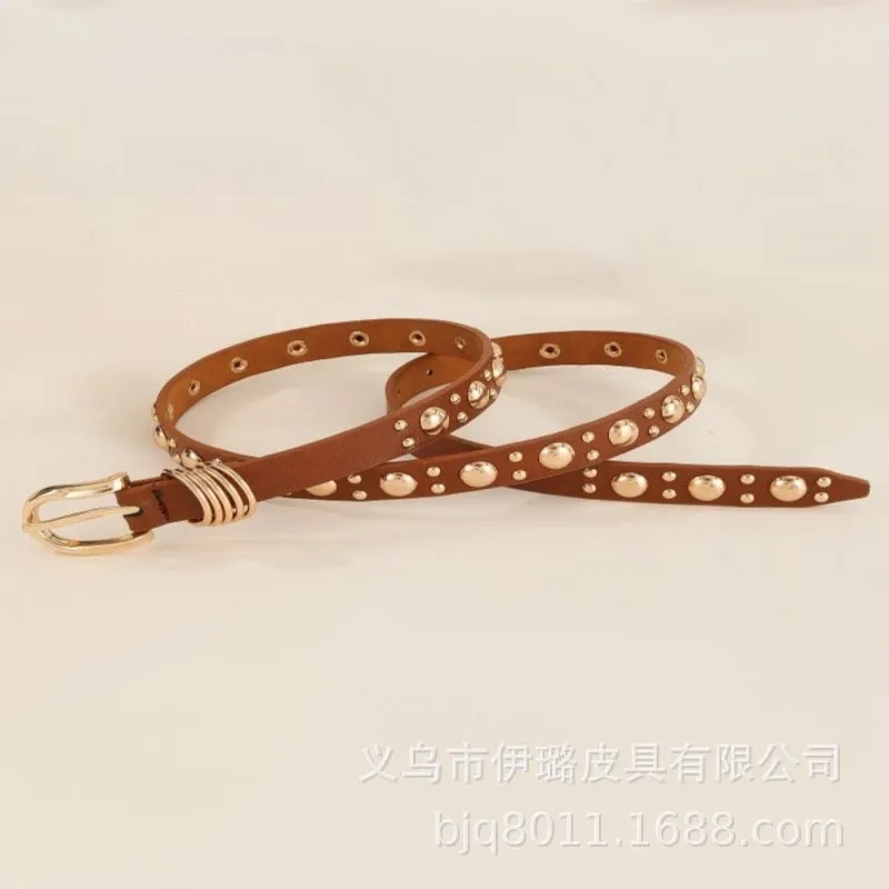 Women's Punk Style Gold Mushroom Rivet Leather Belt sold by FloralTrip product image thumbnail 2