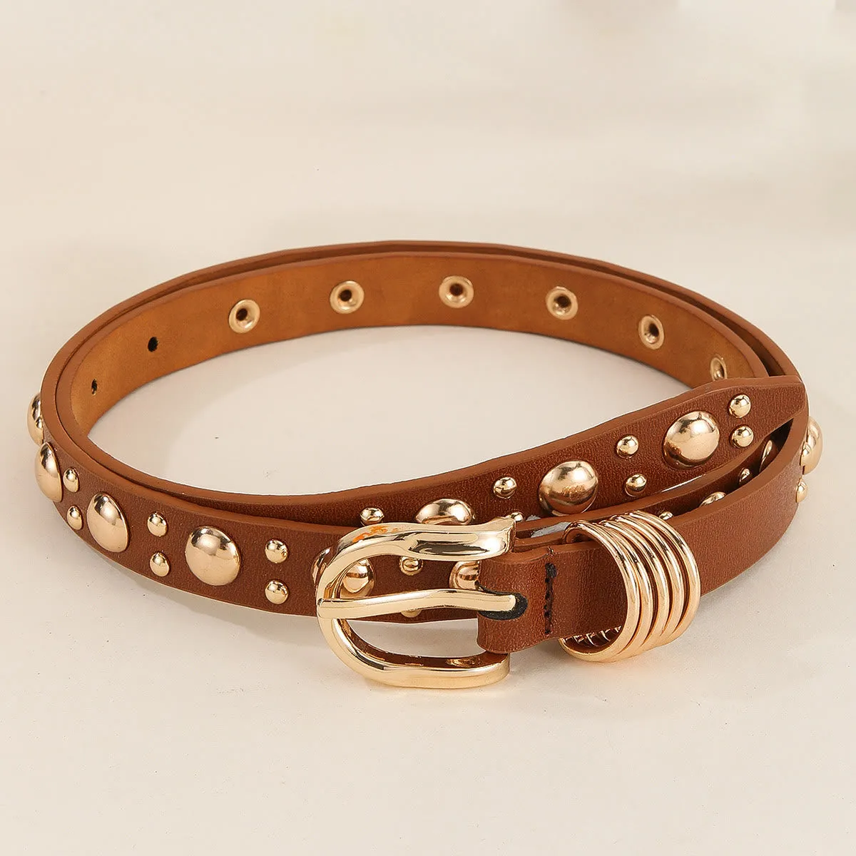 Women's Punk Style Gold Mushroom Rivet Leather Belt sold by FloralTrip
