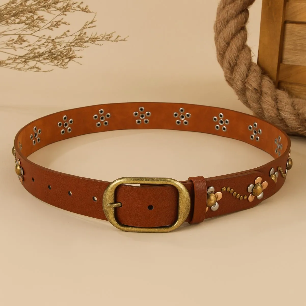 Women's Punk Floral Rivets Leather Belt sold by FloralTrip product image thumbnail 3