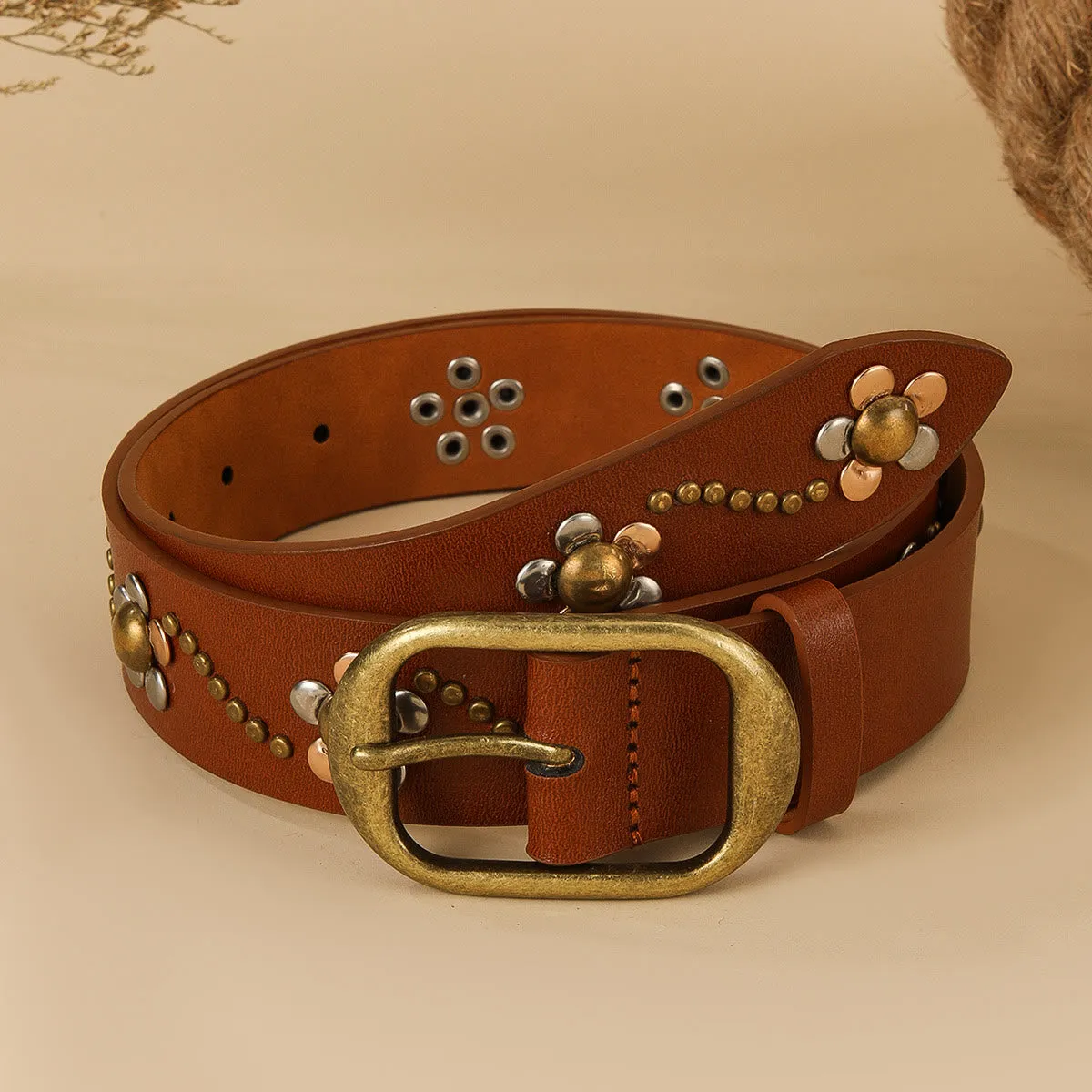 Women's Punk Floral Rivets Leather Belt sold by FloralTrip product image thumbnail 2