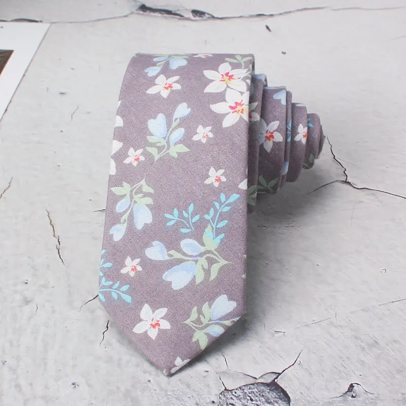 Men's Light Blue Flowers Polyester Necktie sold by FloralTrip