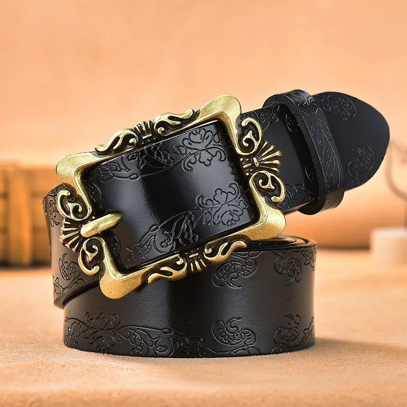 Women's Wide Buckle Floral Pattern Leather Belts sold by FloralTrip
