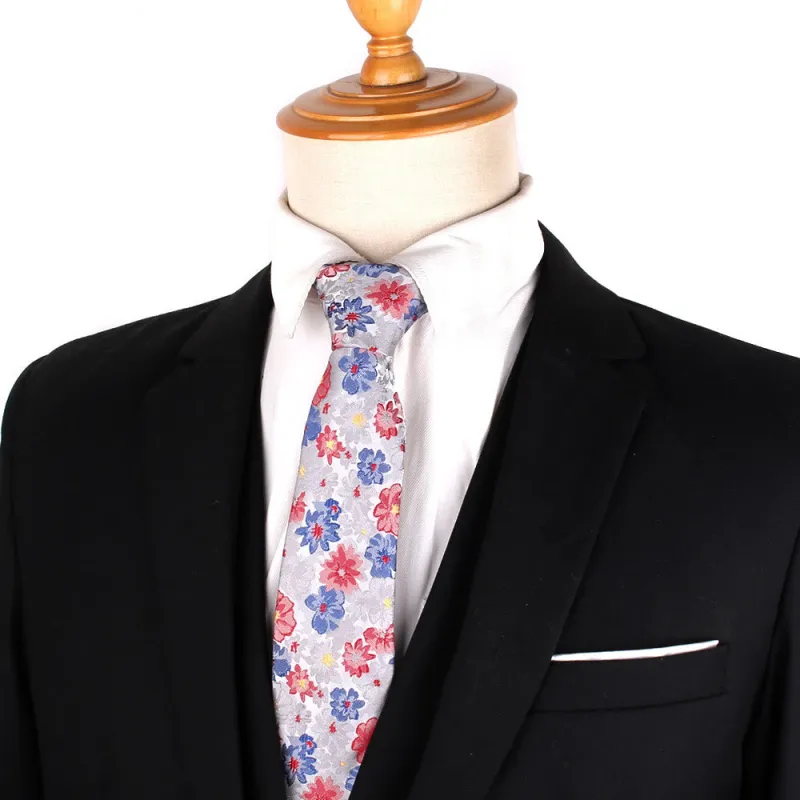 Men's Colorful Flowers Gentle Polyester Necktie sold by FloralTrip