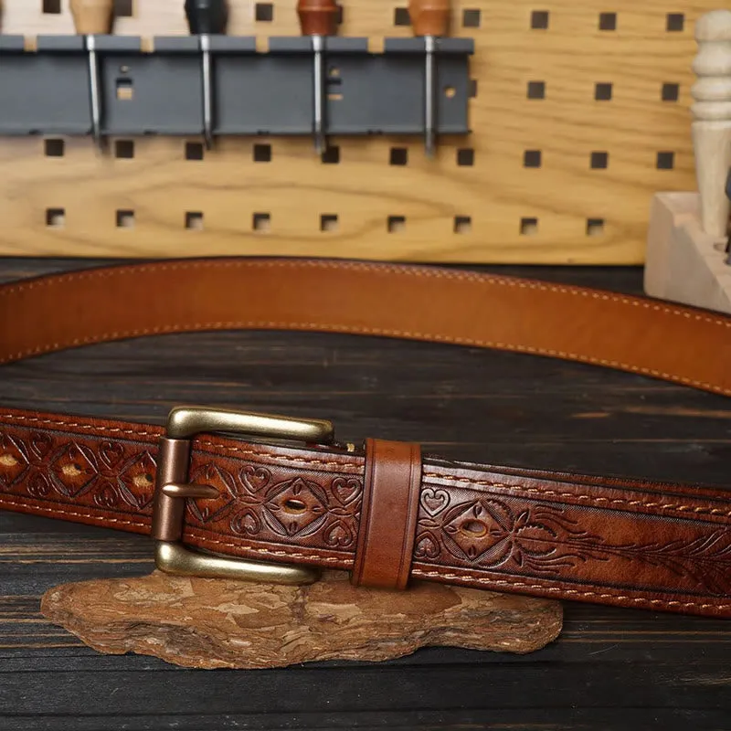 Solid Brass Buckle Western Embossed Flower Leather Belt sold by FloralTrip product image thumbnail 3
