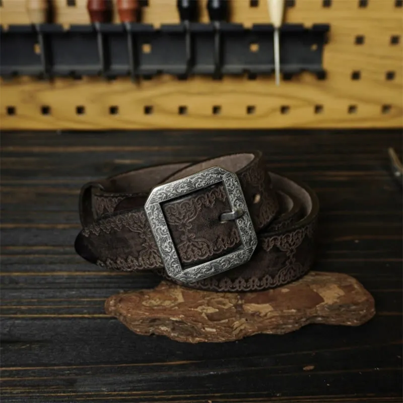 Stainless Steel Buckle Western Embossing Leather Belt sold by FloralTrip product image thumbnail 4