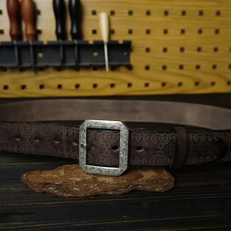 Stainless Steel Buckle Western Embossing Leather Belt sold by FloralTrip product image thumbnail 5