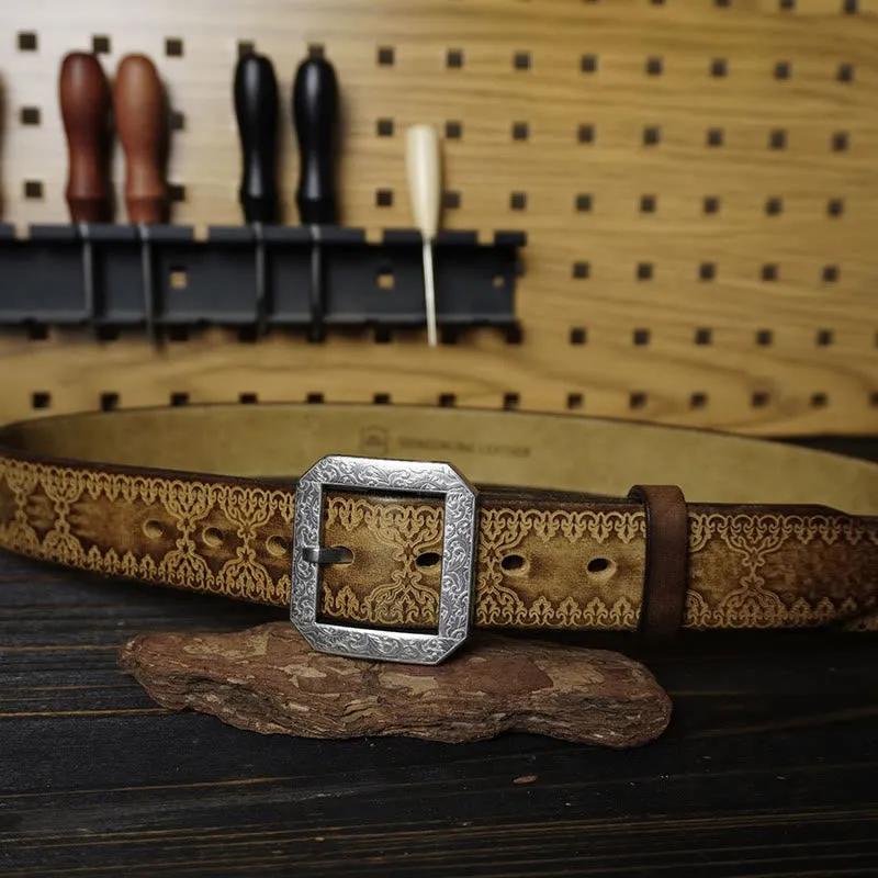 Stainless Steel Buckle Western Embossing Leather Belt sold by FloralTrip product image thumbnail 2