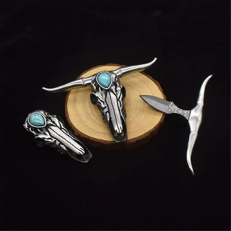 Longhorn Skull Turquoise EDC Tool Multi-function Pendant Belt Buckle sold by FloralTrip