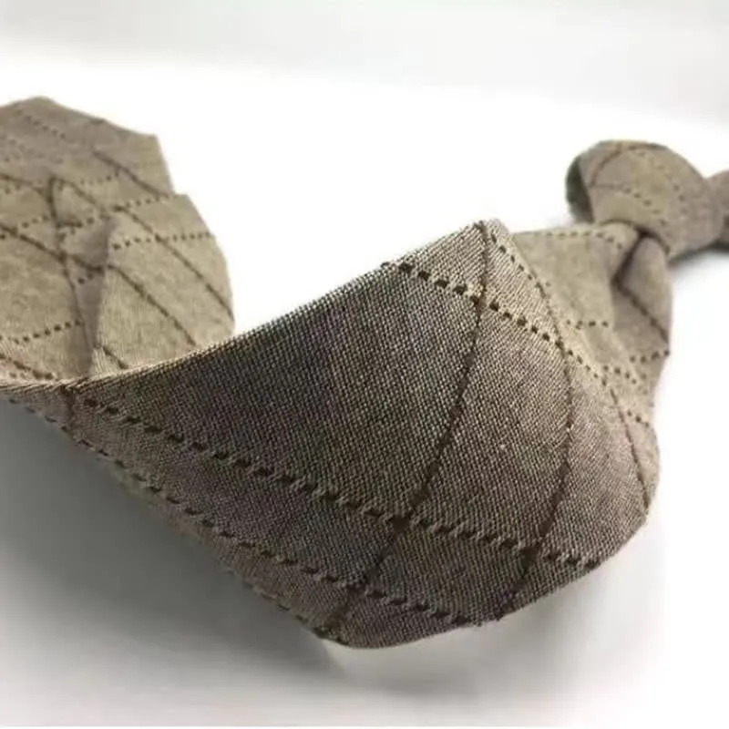 Men's Coffee-Colored Checkered Striped British Cotton Necktie sold by FloralTrip product image thumbnail 3