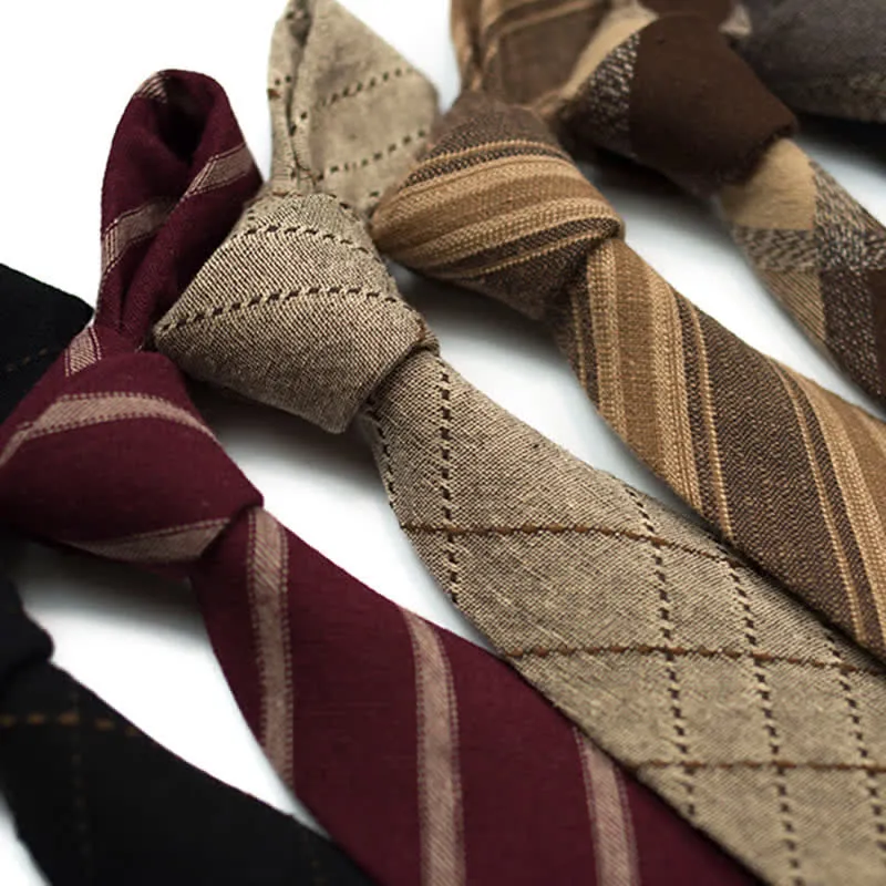 Men's Coffee-Colored Checkered Striped British Cotton Necktie sold by FloralTrip