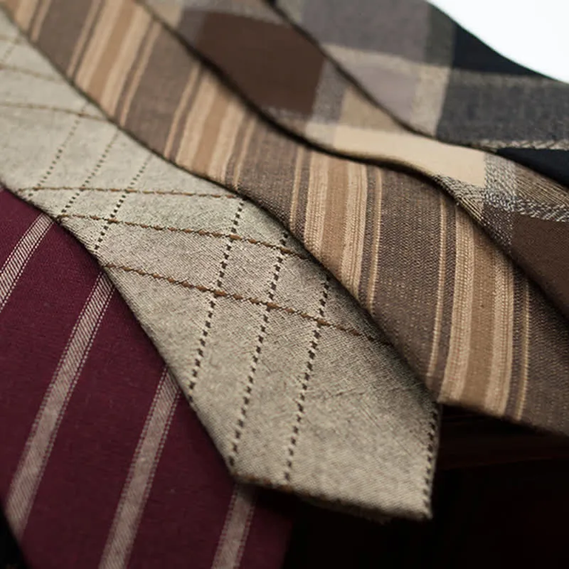 Men's Coffee-Colored Checkered Striped British Cotton Necktie sold by FloralTrip product image thumbnail 2