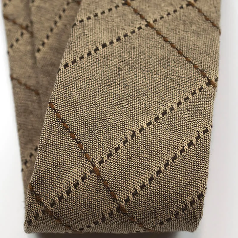 Men's Coffee-Colored Checkered Striped British Cotton Necktie sold by FloralTrip product image thumbnail 4