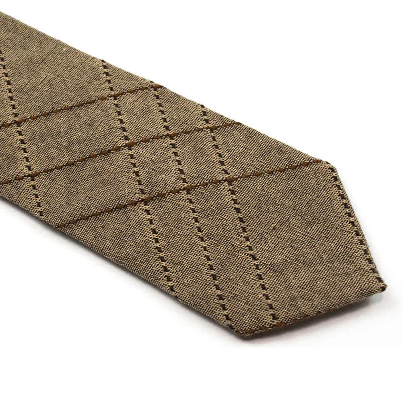 Men's Coffee-Colored Checkered Striped British Cotton Necktie sold by FloralTrip product image thumbnail 5