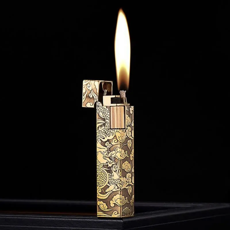 Cube Shape Carved Dragon Brass Refillable Kerosene Lighter sold by FloralTrip product image thumbnail 2