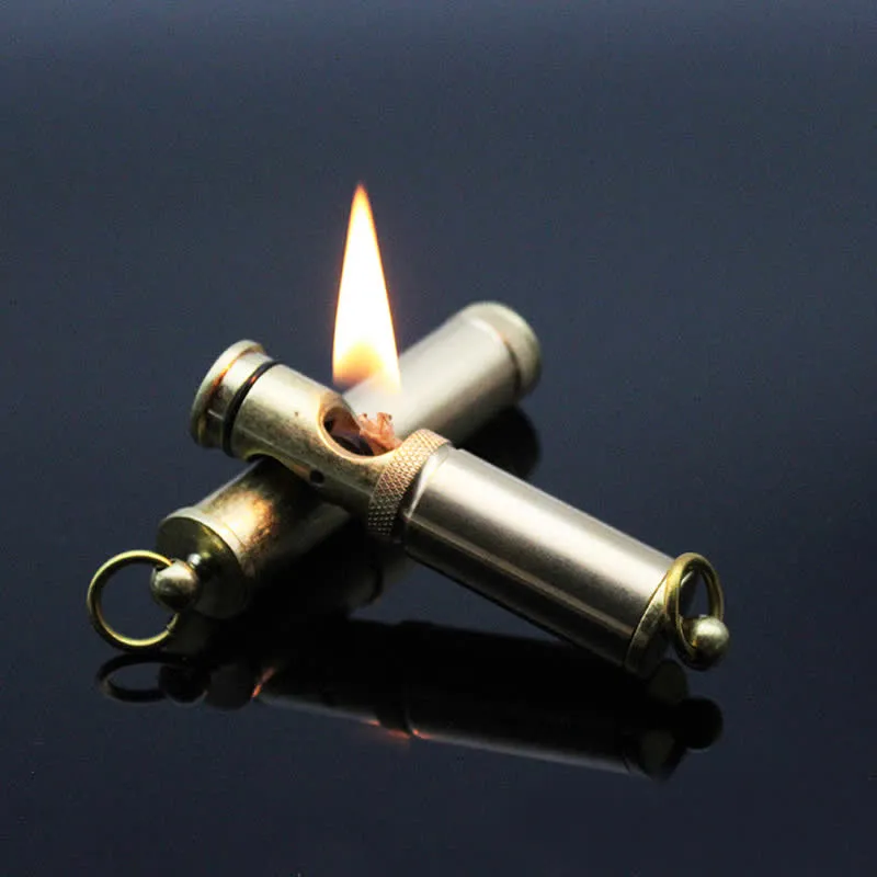 Retro Bronze Keychain Ring Portable Refillable Kerosene Lighter sold by FloralTrip
