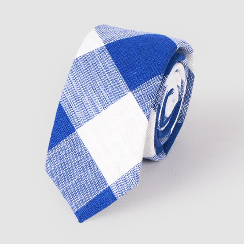 Men's Simple Classic Checked Pattern Cotton Linen Necktie sold by FloralTrip