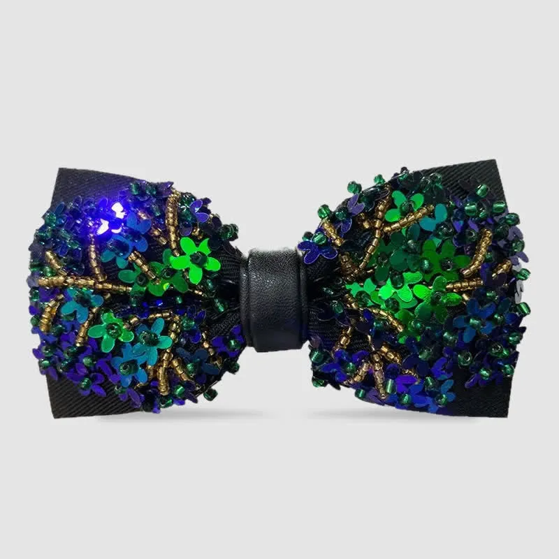 Shimmering Green & Blue Flower Shape Sequins Bow Tie made by FloralTrip