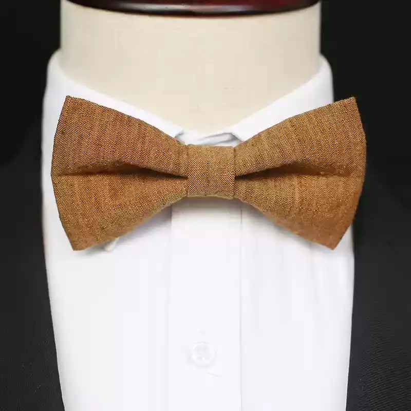 Men's Dark Goldenrod Solid Color Linen Bow Tie sold by FloralTrip product image thumbnail 3
