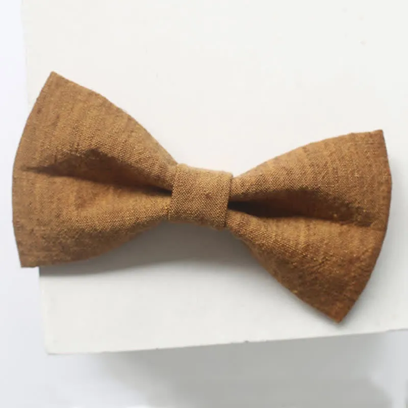 Men's Dark Goldenrod Solid Color Linen Bow Tie sold by FloralTrip product image thumbnail 4