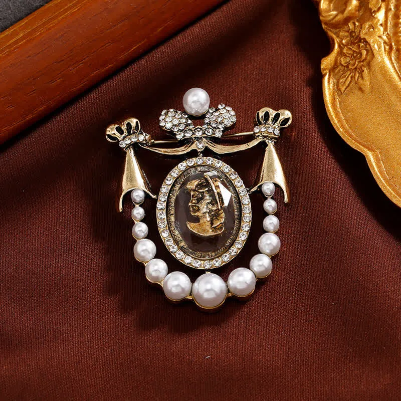 Women's Vintage Lady Face Court Style Pearl Brooch sold by FloralTrip