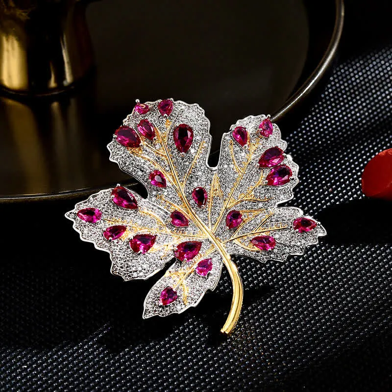 Women's Maple Leaf Pink & White Crystal Brooch sold by FloralTrip