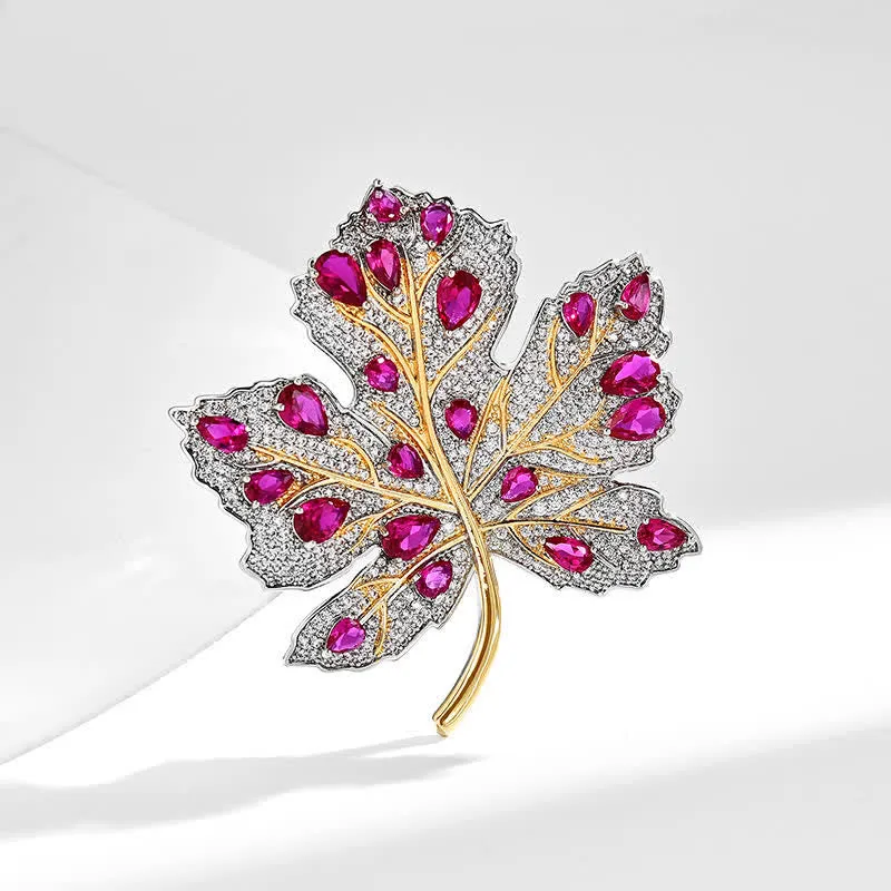 Women's Maple Leaf Pink & White Crystal Brooch sold by FloralTrip product image thumbnail 4