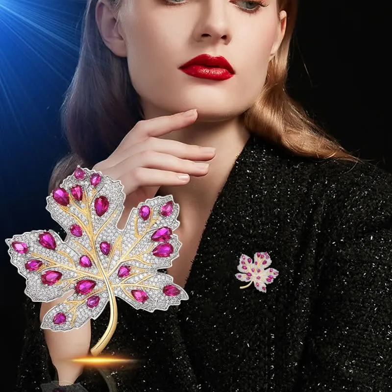 Women's Maple Leaf Pink & White Crystal Brooch sold by FloralTrip product image thumbnail 2