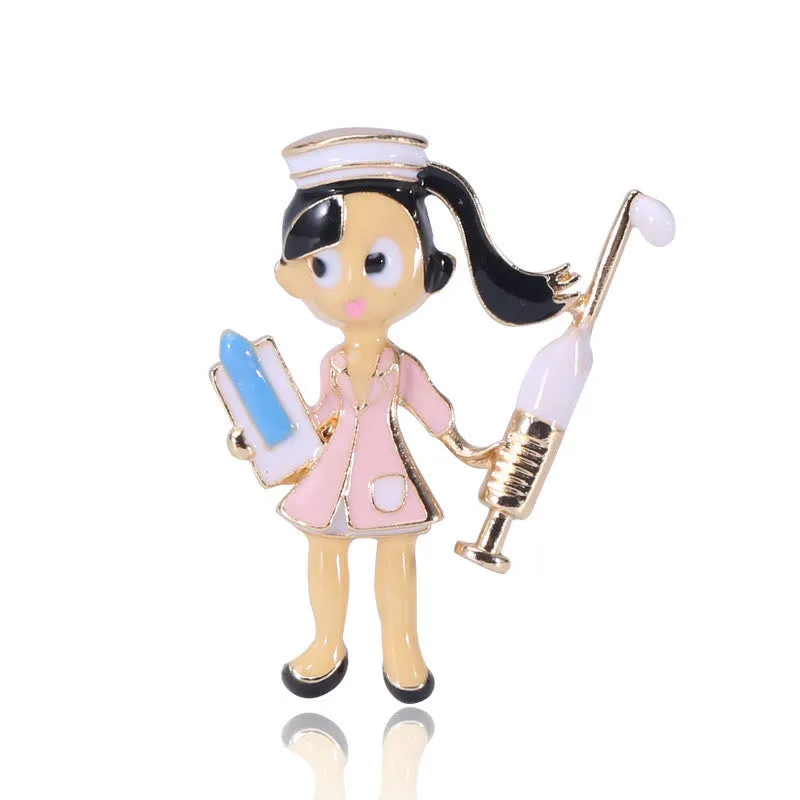 Cartoon Nurse Medical Nurse Gift Enamel Brooch sold by FloralTrip