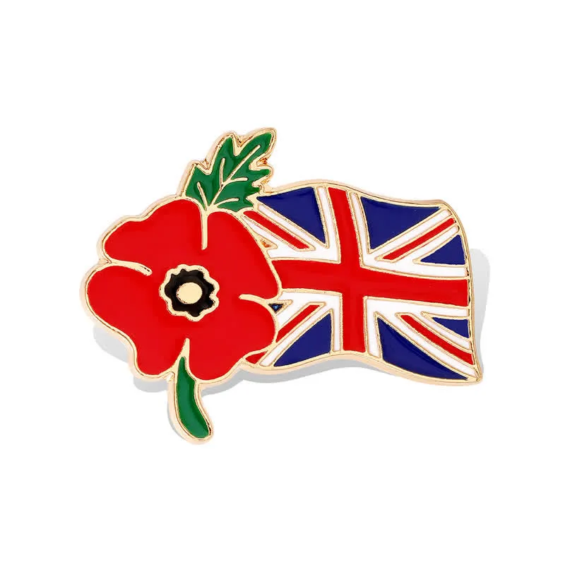 Remembrance Day Enamel Poppy Flower British Flag Brooch sold by FloralTrip