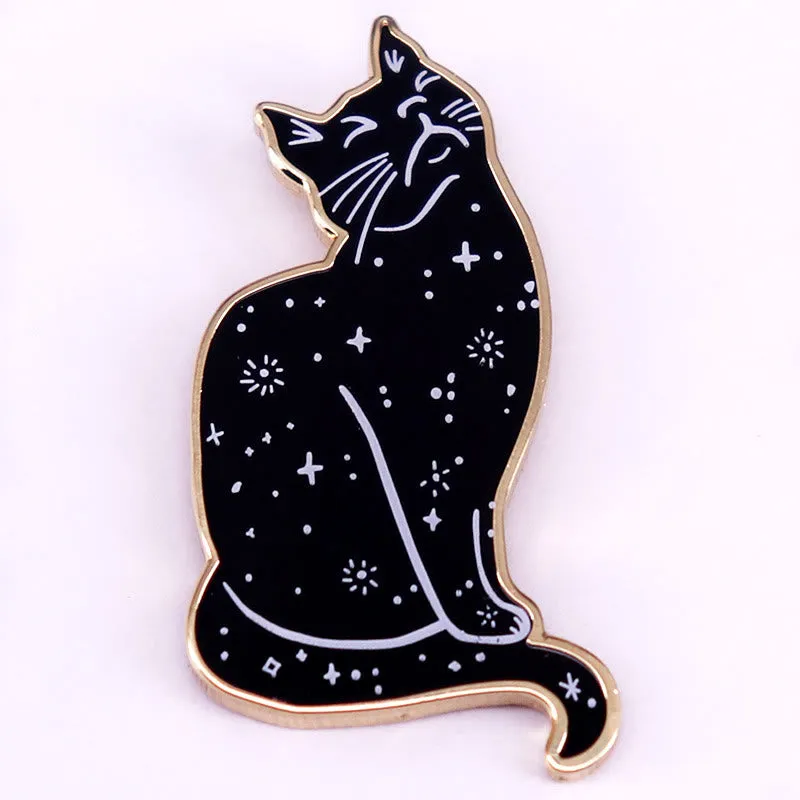 Mystical Starry Sky Cat Enamel Pin Brooch sold by FloralTrip