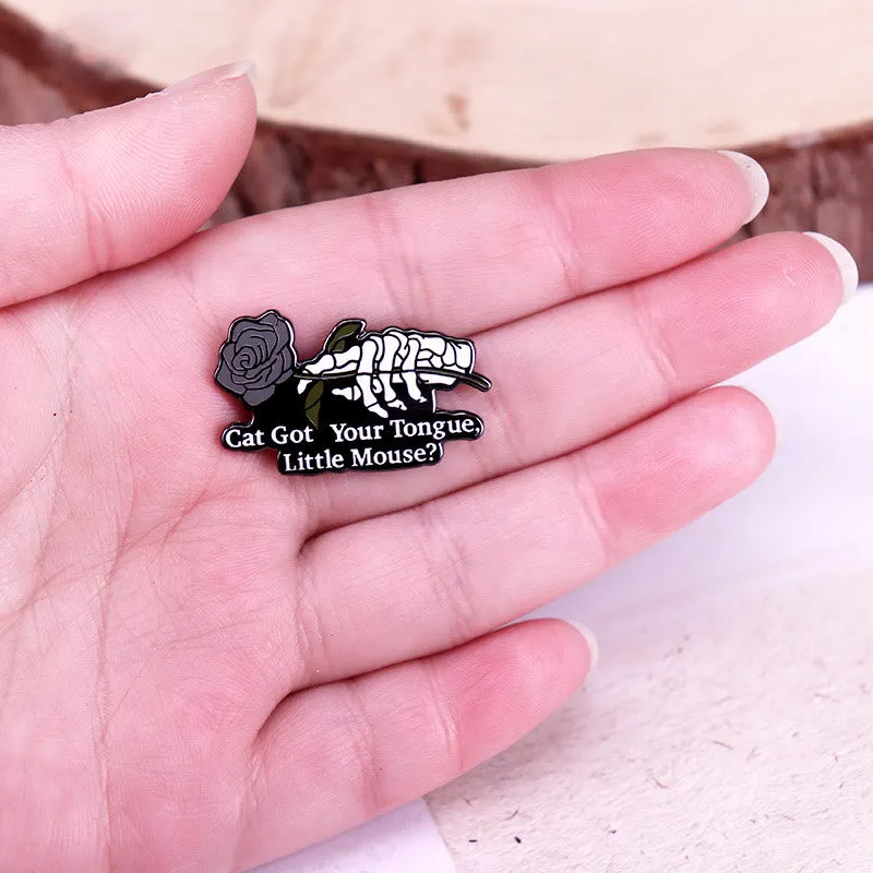 Cat Got Your Tongue Little Mouse Rose Skeleton Enamel Pin Brooch sold by FloralTrip product image thumbnail 4