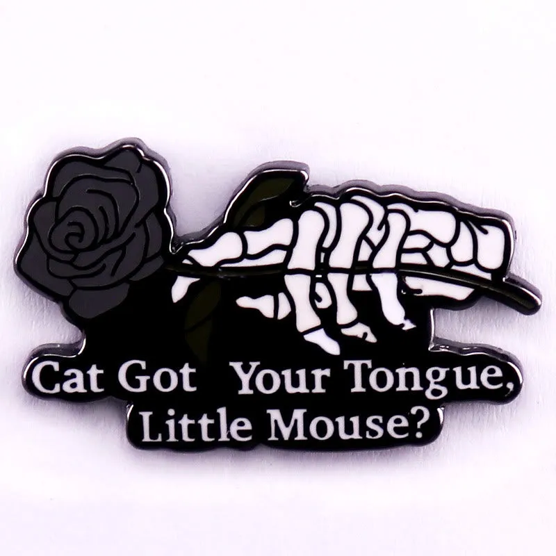 Cat Got Your Tongue Little Mouse Rose Skeleton Enamel Pin Brooch sold by FloralTrip