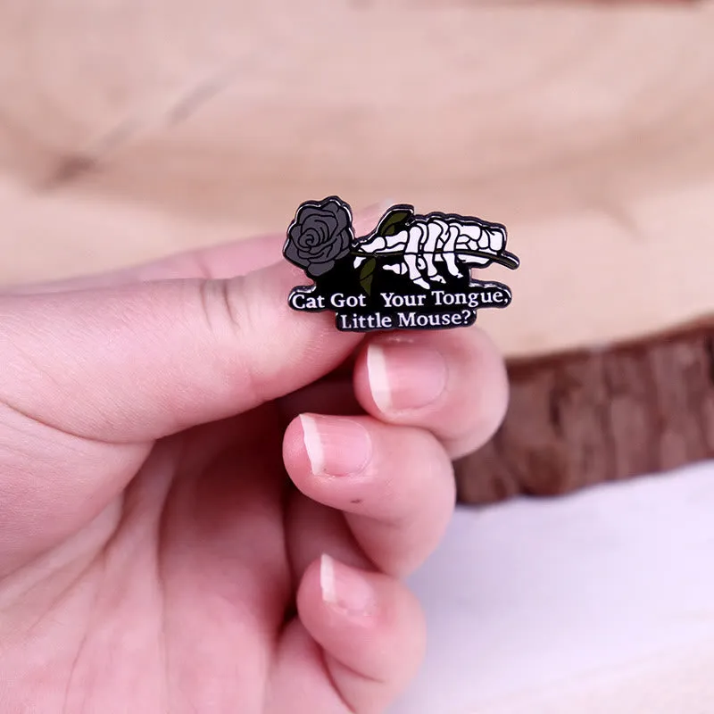 Cat Got Your Tongue Little Mouse Rose Skeleton Enamel Pin Brooch sold by FloralTrip product image thumbnail 3